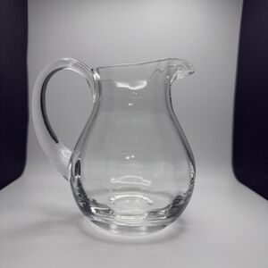 Hand Blown Clear Glass Pitcher Small Round Creamer Water Carafe 5.5 Inch